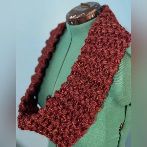 Handmade Hand Crafted Knit infinity scarf brown multicolored yarn - Picture 2 of 3